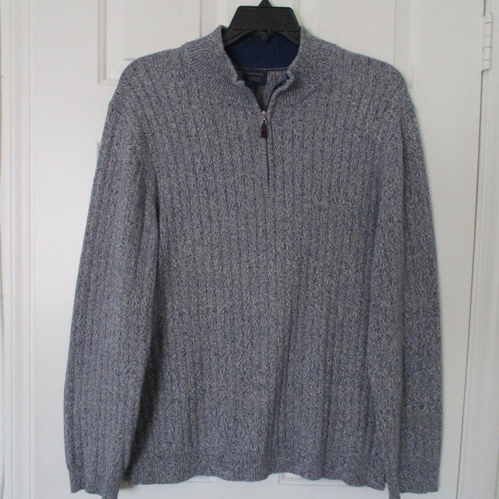 Robert Talbott Mens L/S Heather Blue Cotton Cable Knit Sweater - Size XL